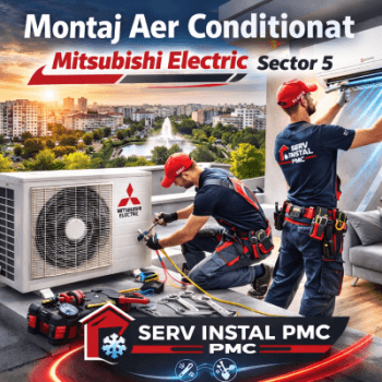 Montaj aer condiționat Mitsubishi Electric în Sector 5 realizat de Serv Instal PMC. Instalare profesională, rapidă, cu 5 ani garanție la montaj.