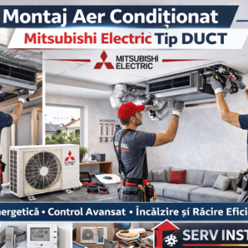 Montaj aer condiționat Mitsubishi Electric tip duct realizat de Serv Instal PMC. Instalare profesională, sistem canalizat, 5 ani garanție la montaj.
