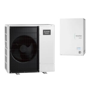 Pompă de căldură Mitsubishi Ecodan R290 (monobloc): unitate exterioară și modul hidronic de perete (fără boiler)