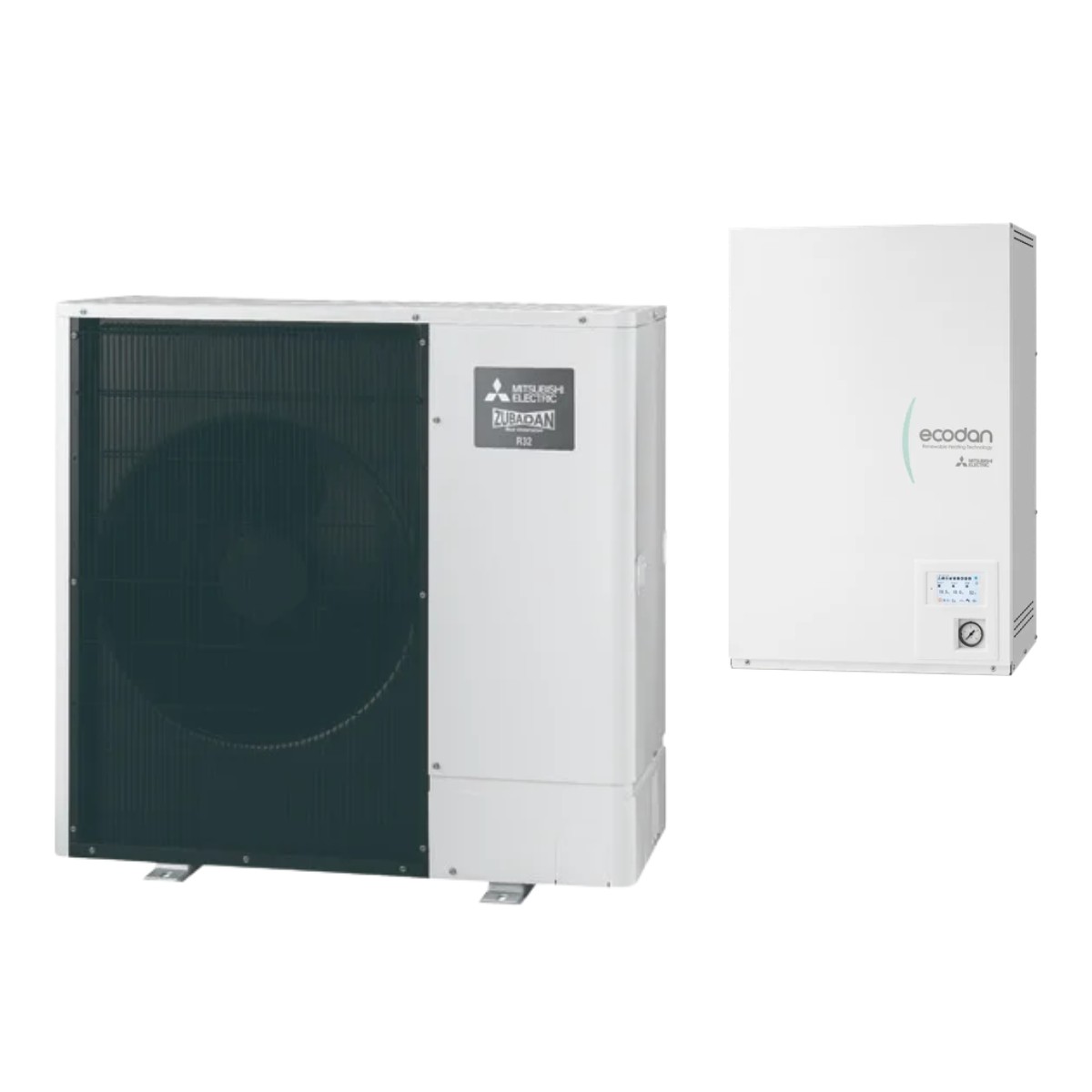 Mitsubishi Ecodan Zubadan (split) – unitate exterioară + modul hidronic de perete (fără boiler) Pompă de căldură Mitsubishi Ecodan Zubadan (split): unitate exterioară și modul hidronic de perete (fără boiler)